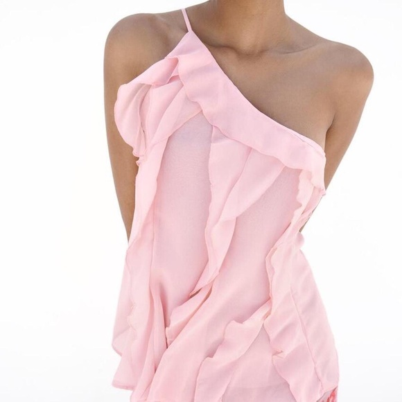 Zara Asymmetric Frill Ruffle One Shoulder Blouse - Picture 3 of 8